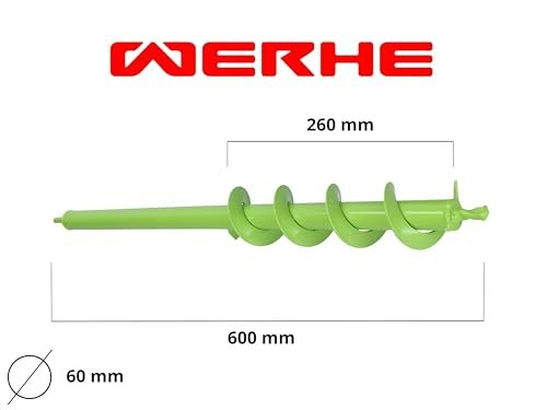 WERHE Erdbohrer 60 mm Ø, 600 mm lang für Bohrmaschine und Akkuschrauber – Gartenbohrer zum mühelosen Pflanzen von Blumen, Sträuchern und Graben von Zaunpfahl-Löchern - Image 6