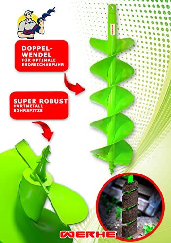 WERHE® Profi Bohrer Starker Stahl, Erdbohrer für bohrmaschine 250 mm Doppel-Welle extrem robust mit SDS Plus Adapter - Pfahlbohrer Brunnenbohrer präzise Bohrspitze. - Image 6