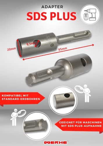 Werkon Profi Adapter für Erdbohrer – SDS Plus kompatibel – Stabil für Zaunbau & Garten – Grau - Image 3