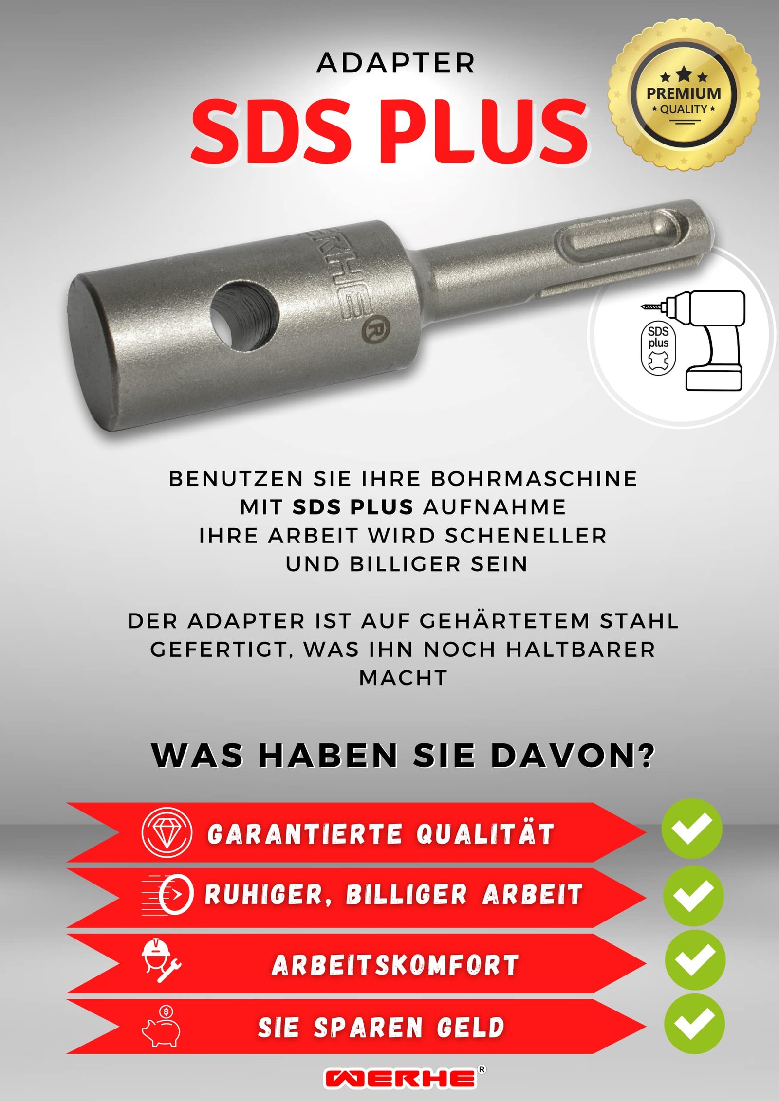 Werkon Profi Adapter für Erdbohrer – SDS Plus kompatibel – Stabil für Zaunbau & Garten – Grau - Image 8